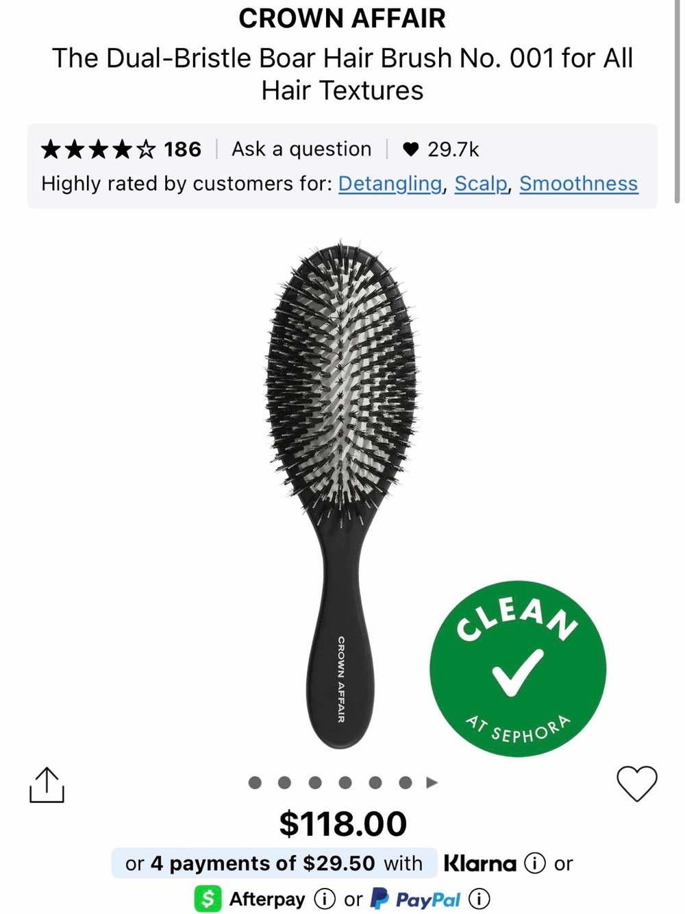 Crown Affair Black Boar Bristle Hair Brush new and $118 retail